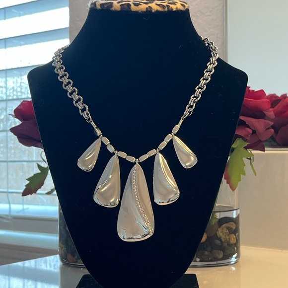 White House Black Market Reversible  Silver and Pave diamond like Necklace - Picture 2 of 5